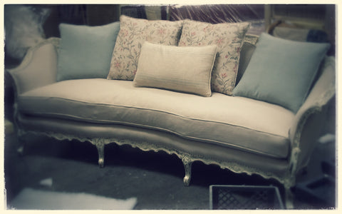 Upcycled French Sofa with Multiple Pillows